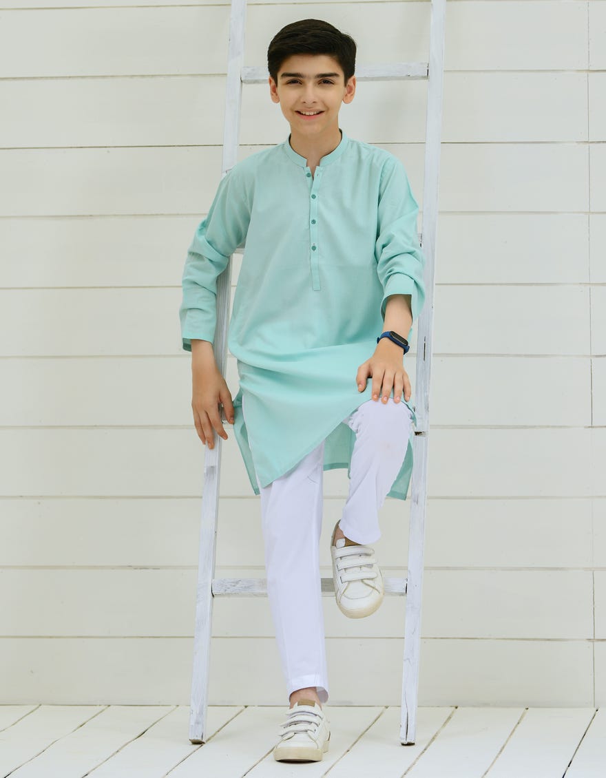 AQUA GREEN COTTON KURTA | JCK-S-35903