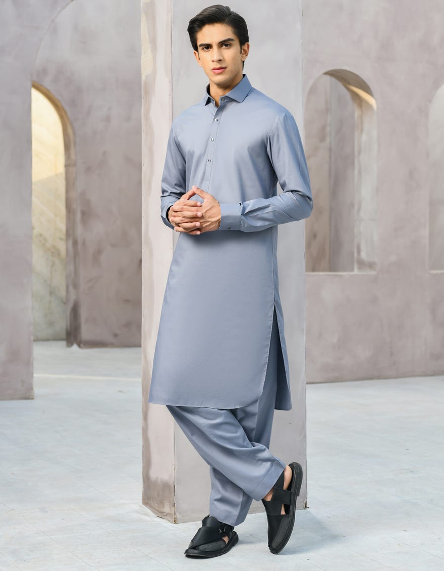 GREY COTTON KAMEEZ SHALWAR | JTKS-S-35905