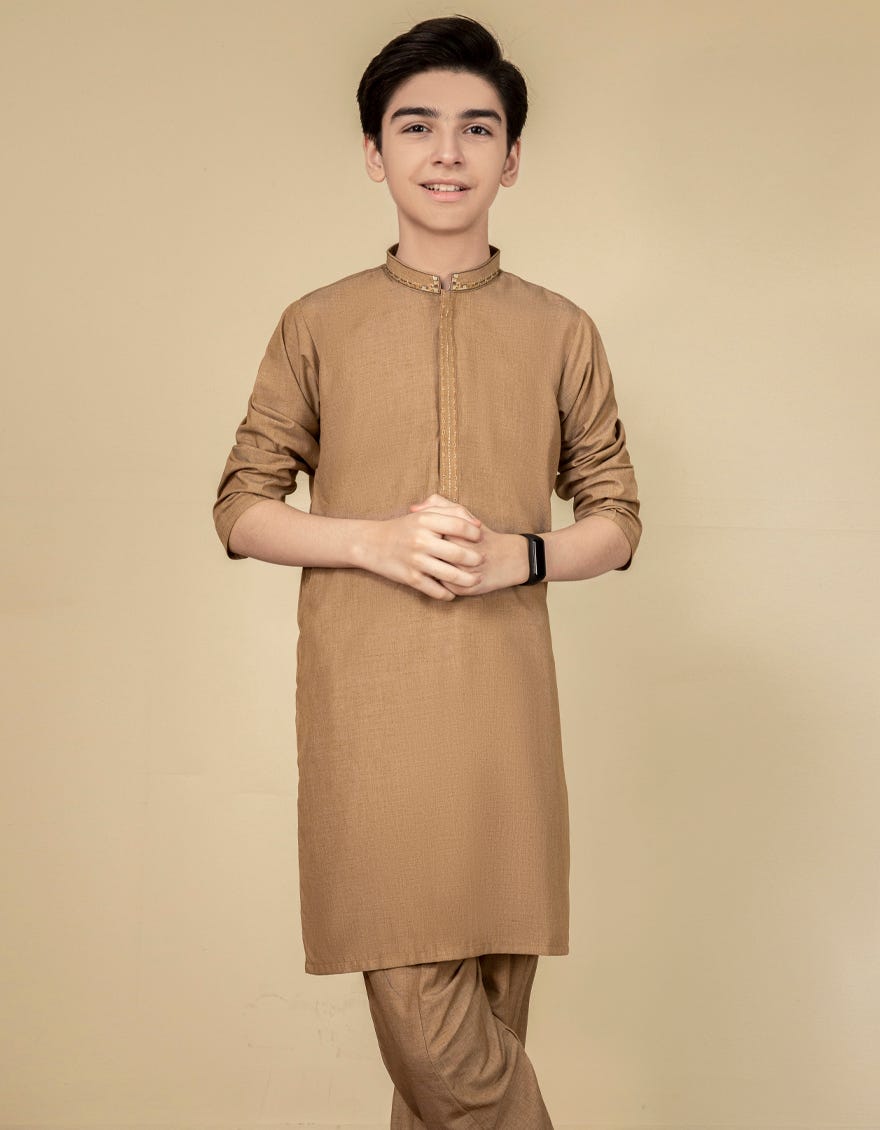 BISCUIT BROWN BLENDED KAMEEZ SHALWAR | JCKS-S-35933