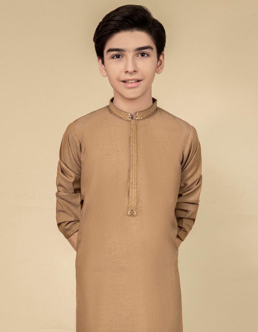 BISCUIT BROWN BLENDED KAMEEZ SHALWAR | JCKS-S-35933
