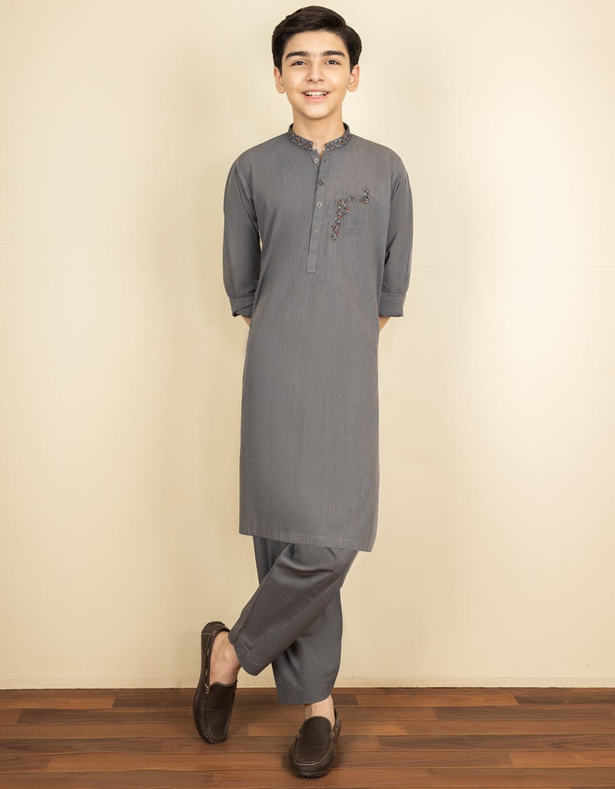 GREY BLENDED KAMEEZ SHALWAR | JCKS-S-35941