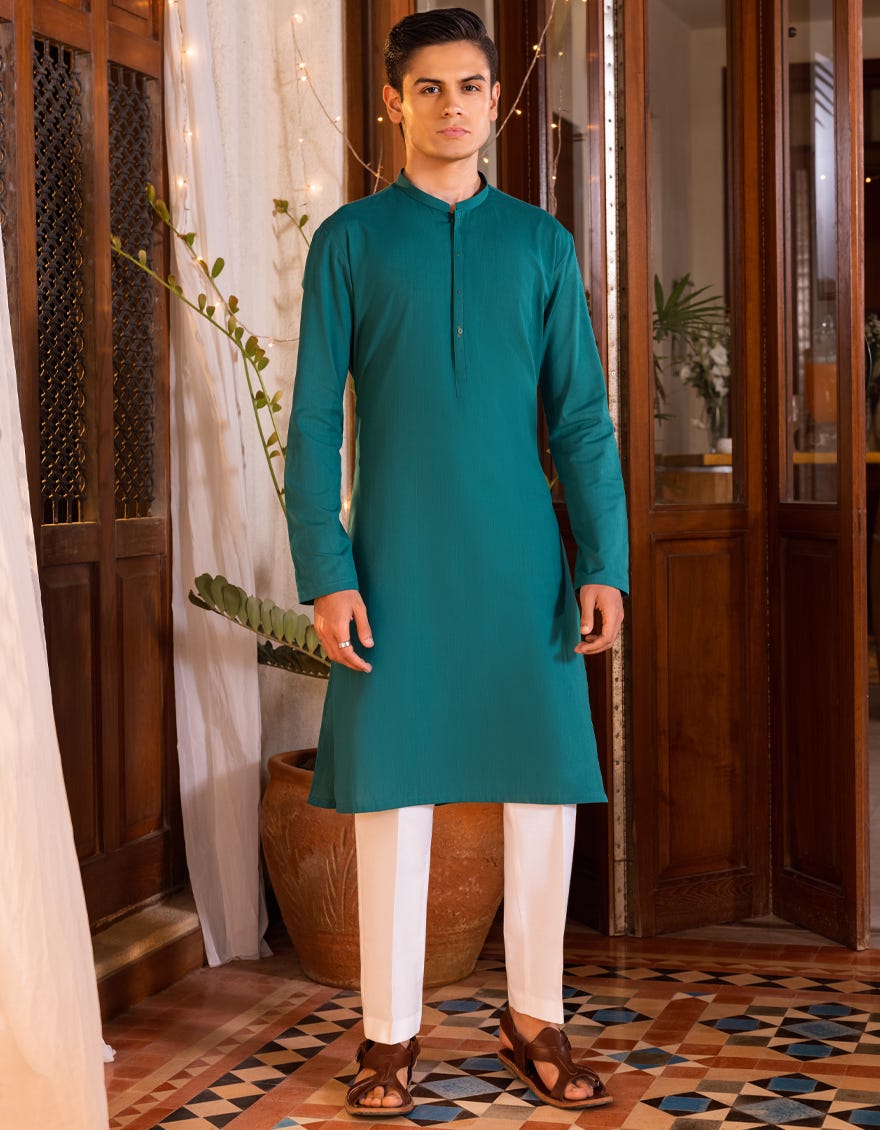 AQUA GREEN COTTON KURTA | JTK-S-35960