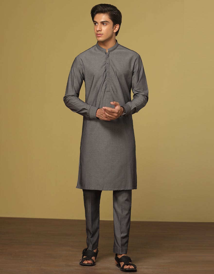 GREY COTTON KURTA PAJAMA | JTKP-S-35962