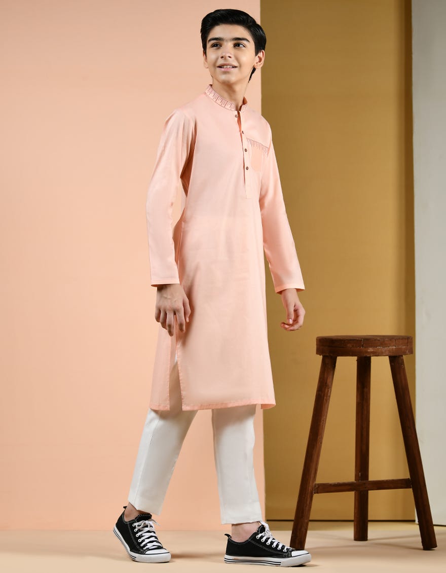 PEACH COTTON KURTA | JCK-S-35965