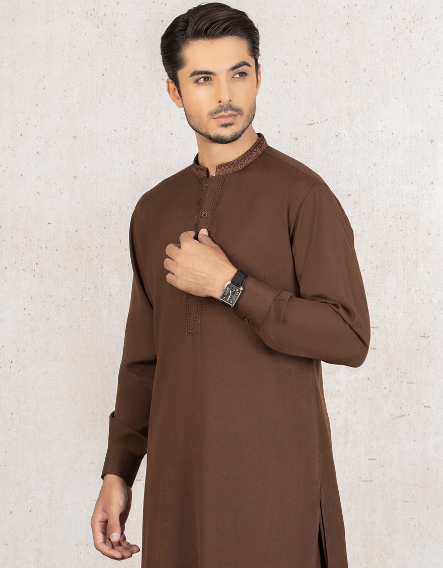 BROWN BLENDED KAMEEZ SHALWAR | JJKS-W-36849