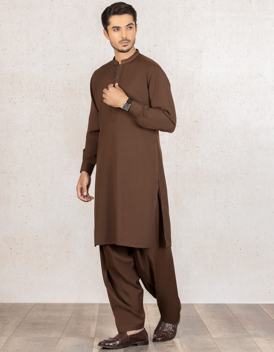 BROWN BLENDED KAMEEZ SHALWAR | JJKS-W-36849