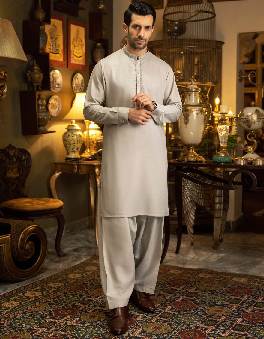 GREY BLENDED KAMEEZ SHALWAR | JJKS-S-36857