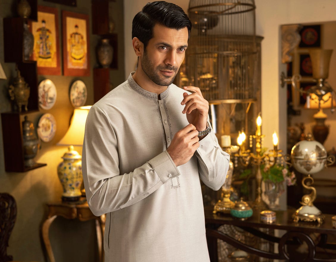 GREY BLENDED KAMEEZ SHALWAR | JJKS-S-36857