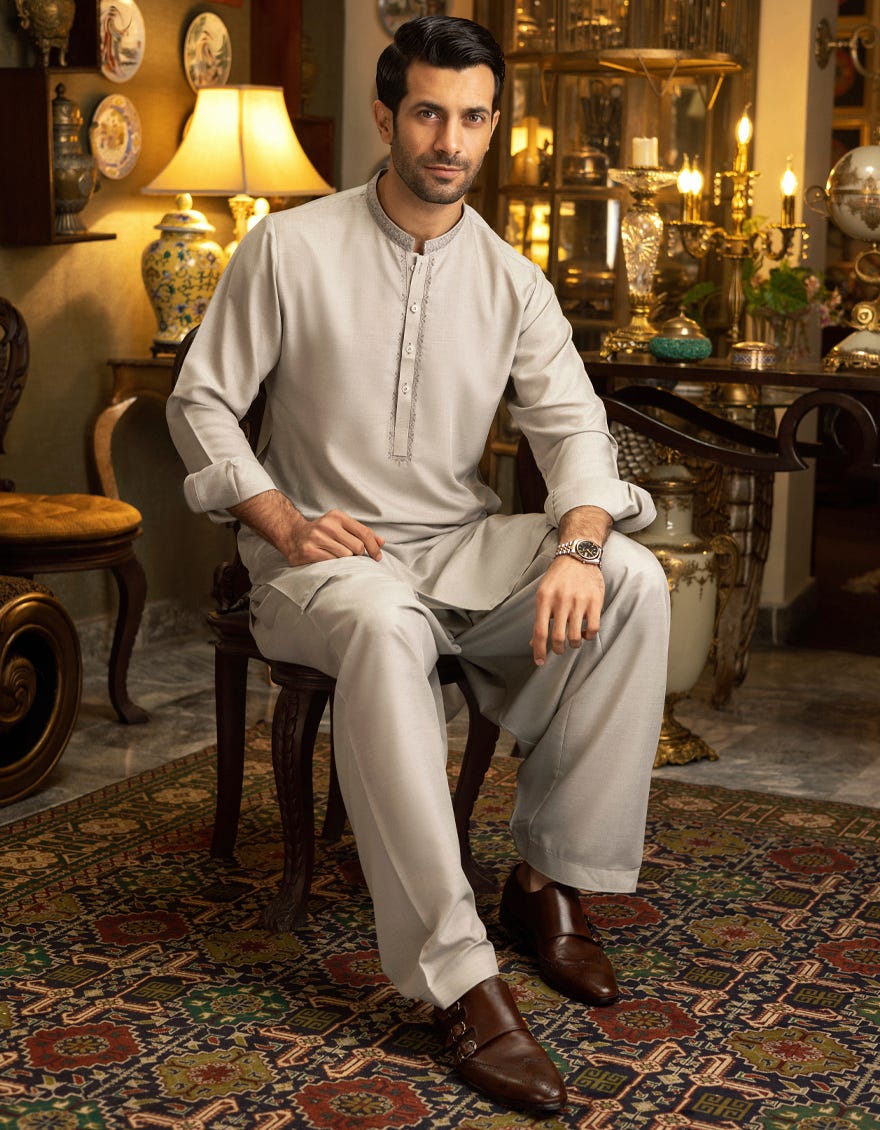 GREY BLENDED KAMEEZ SHALWAR | JJKS-S-36857