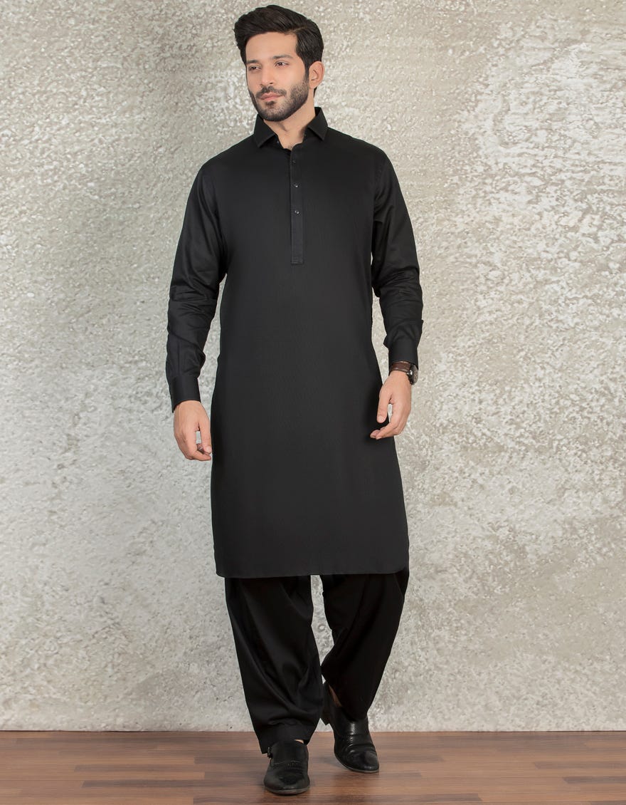 BLACK COTTON KAMEEZ SHALWAR | JJKS-S-36858
