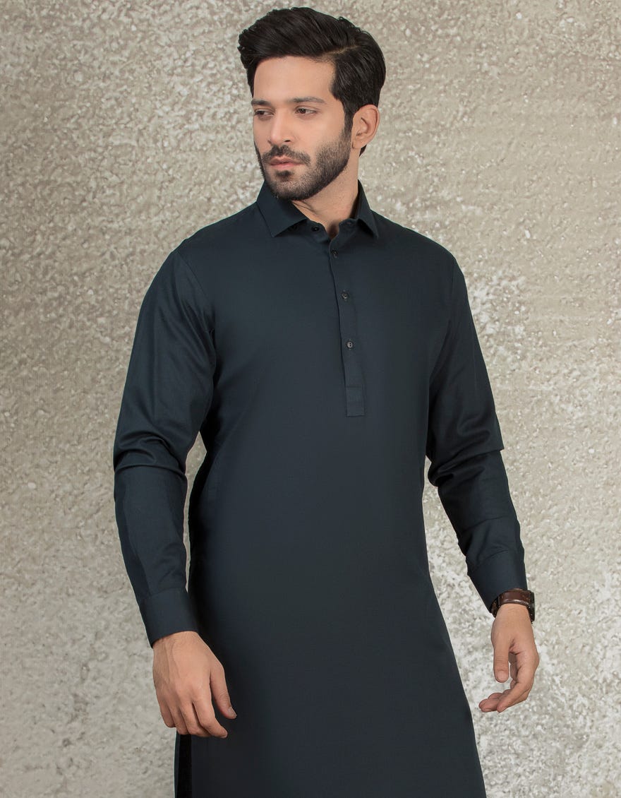 DARK GREEN COTTON KAMEEZ SHALWAR | JJKS-S-36864