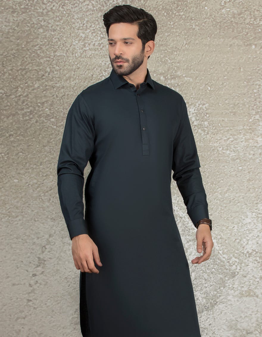 DARK GREEN COTTON KAMEEZ SHALWAR | JJKS-S-36864