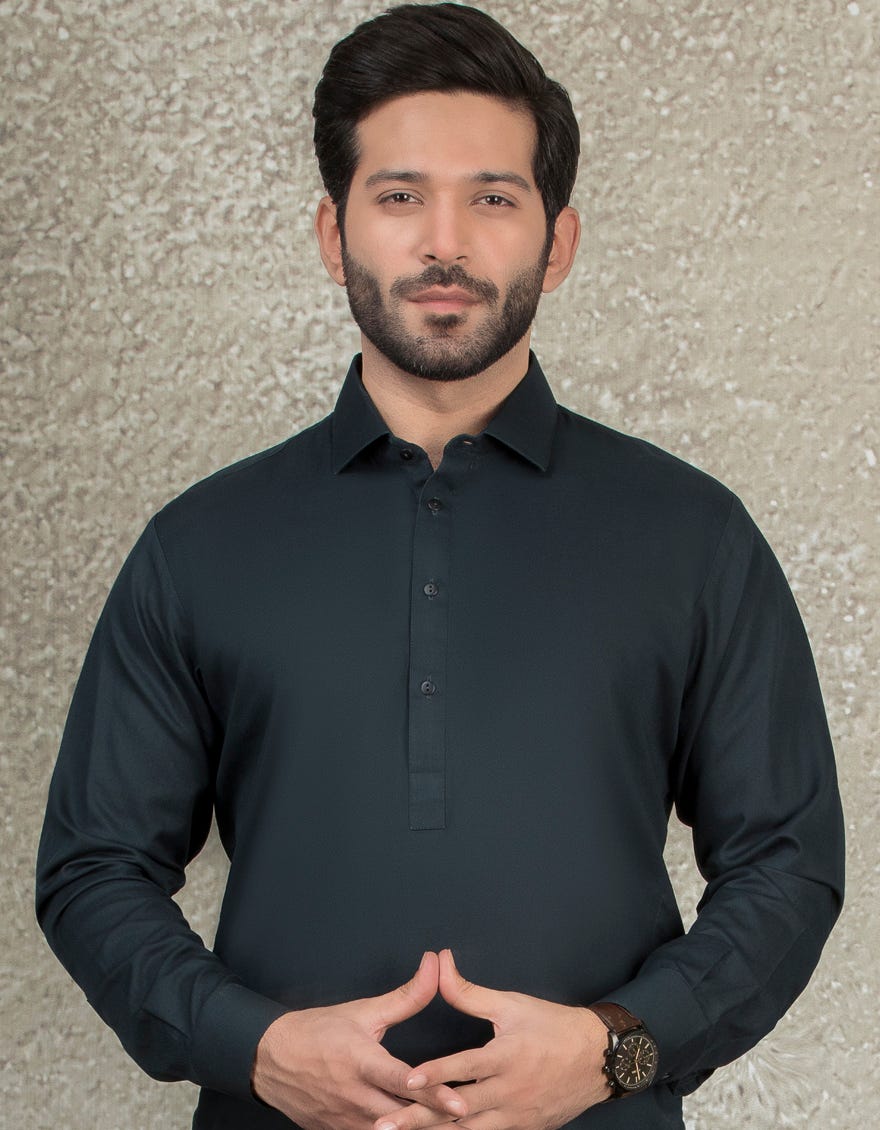 DARK GREEN COTTON KAMEEZ SHALWAR | JJKS-S-36864