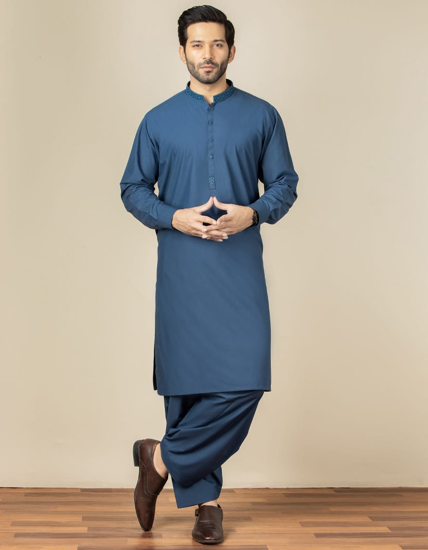 DARK BLUE BLENDED KAMEEZ SHALWAR | JJKS-S-36870