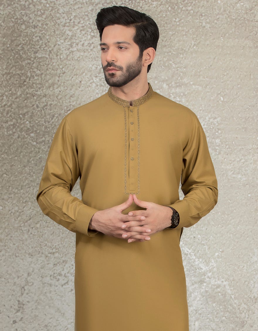 DULL OLIVE BLENDED KAMEEZ SHALWAR | JJKS-S-36871