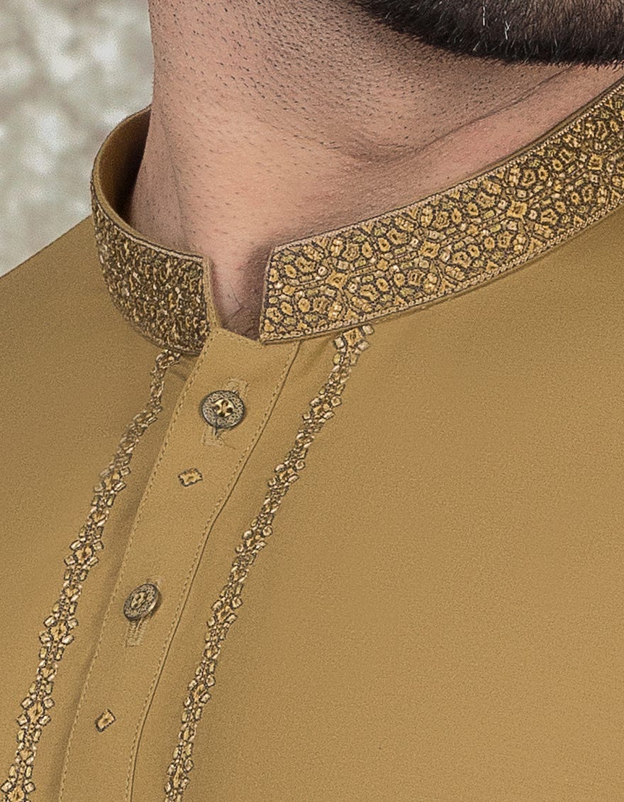 DULL OLIVE BLENDED KAMEEZ SHALWAR | JJKS-S-36871