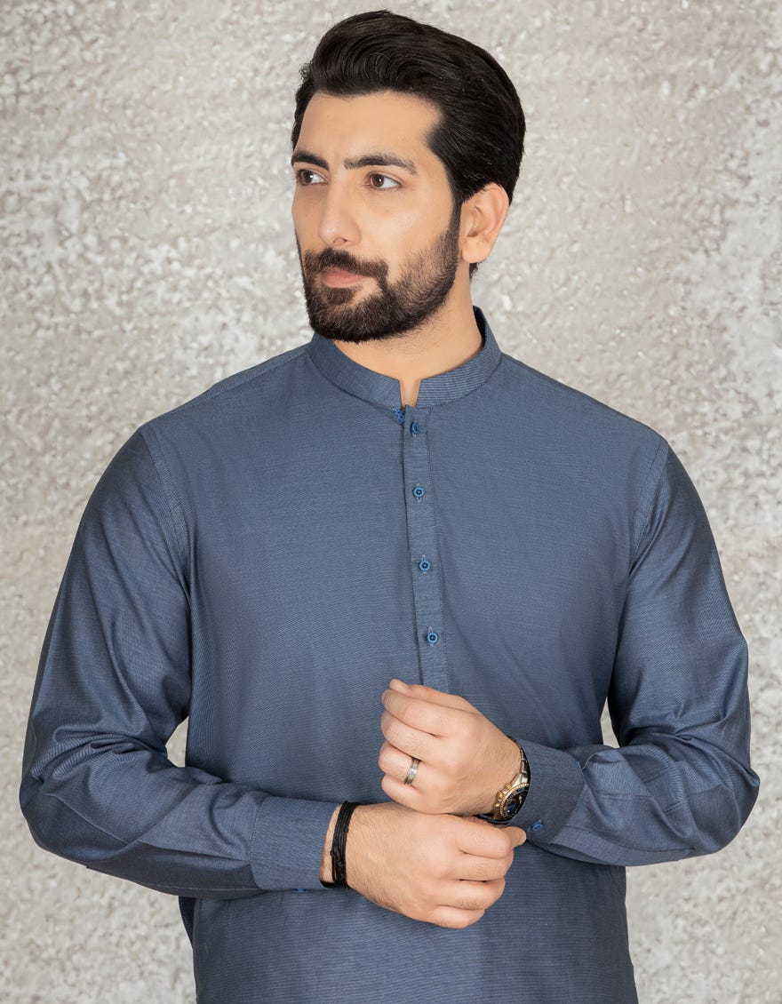 BLUE COTTON KAMEEZ SHALWAR | JJKS-S-36875