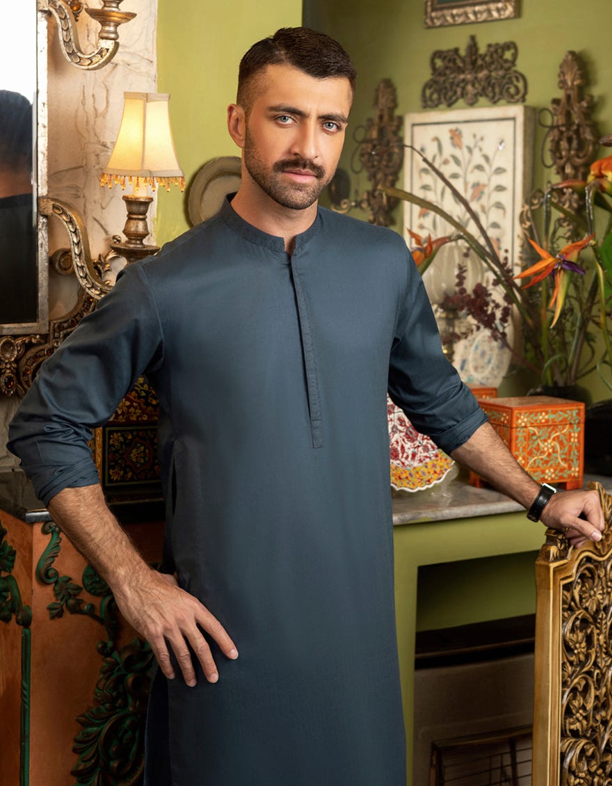 TEAL COTTON KURTA | JJK-S-36885