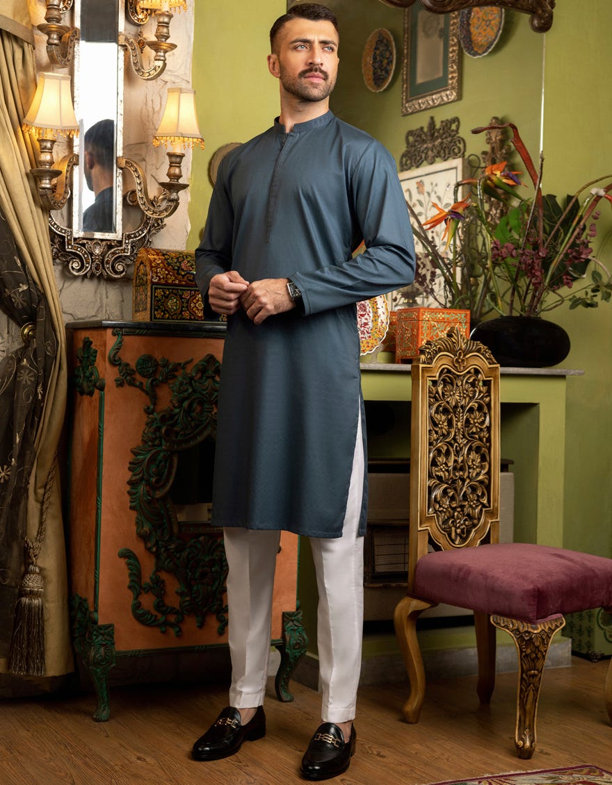 TEAL COTTON KURTA | JJK-S-36885