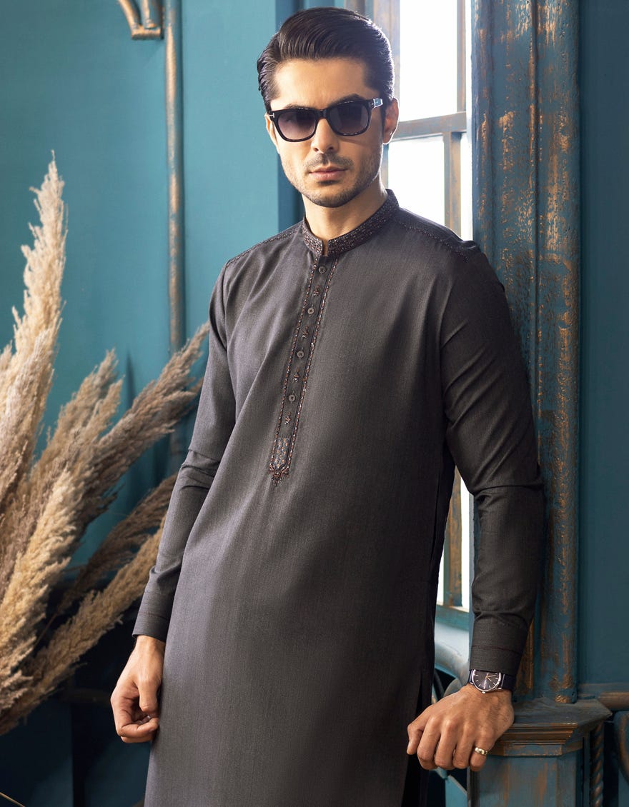 DULL GREY BLENDED KAMEEZ SHALWAR | JJKS-S-36887