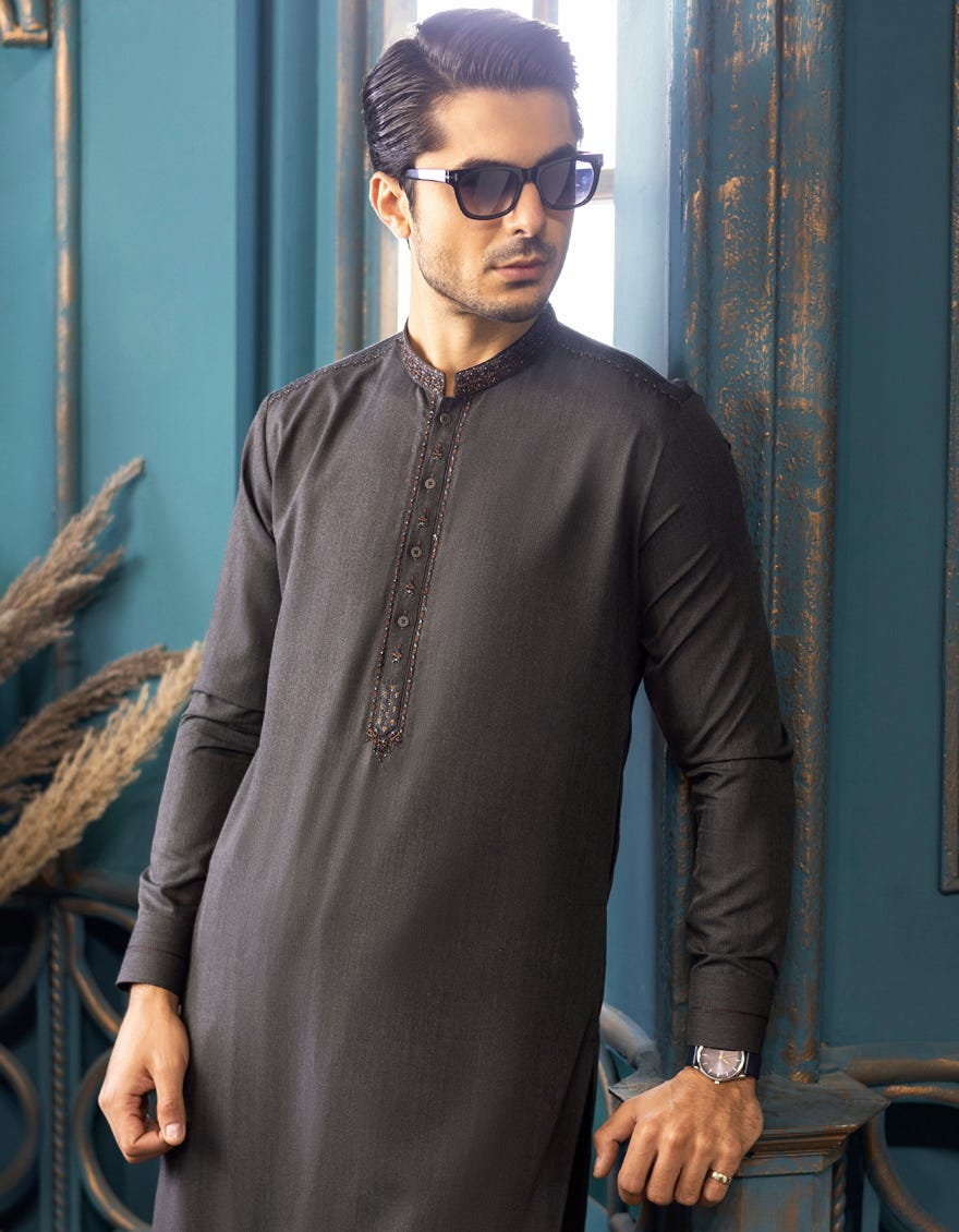 DULL GREY BLENDED KAMEEZ SHALWAR | JJKS-S-36887
