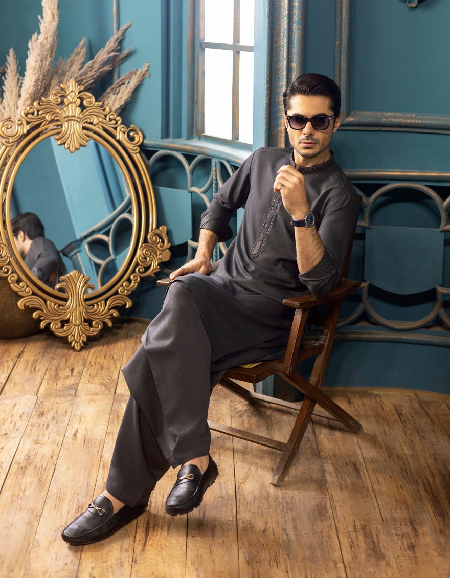 DULL GREY BLENDED KAMEEZ SHALWAR | JJKS-S-36887