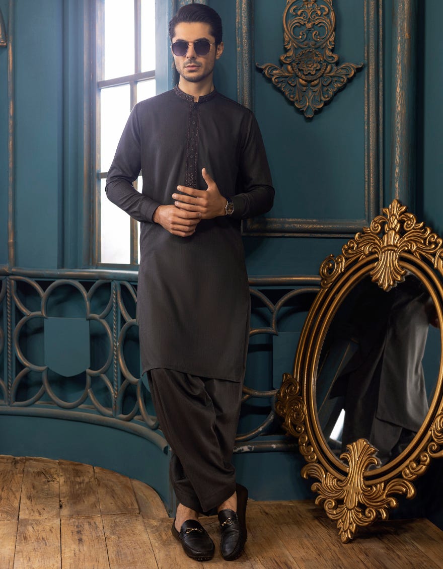 DULL GREY BLENDED KAMEEZ SHALWAR | JJKS-S-36887