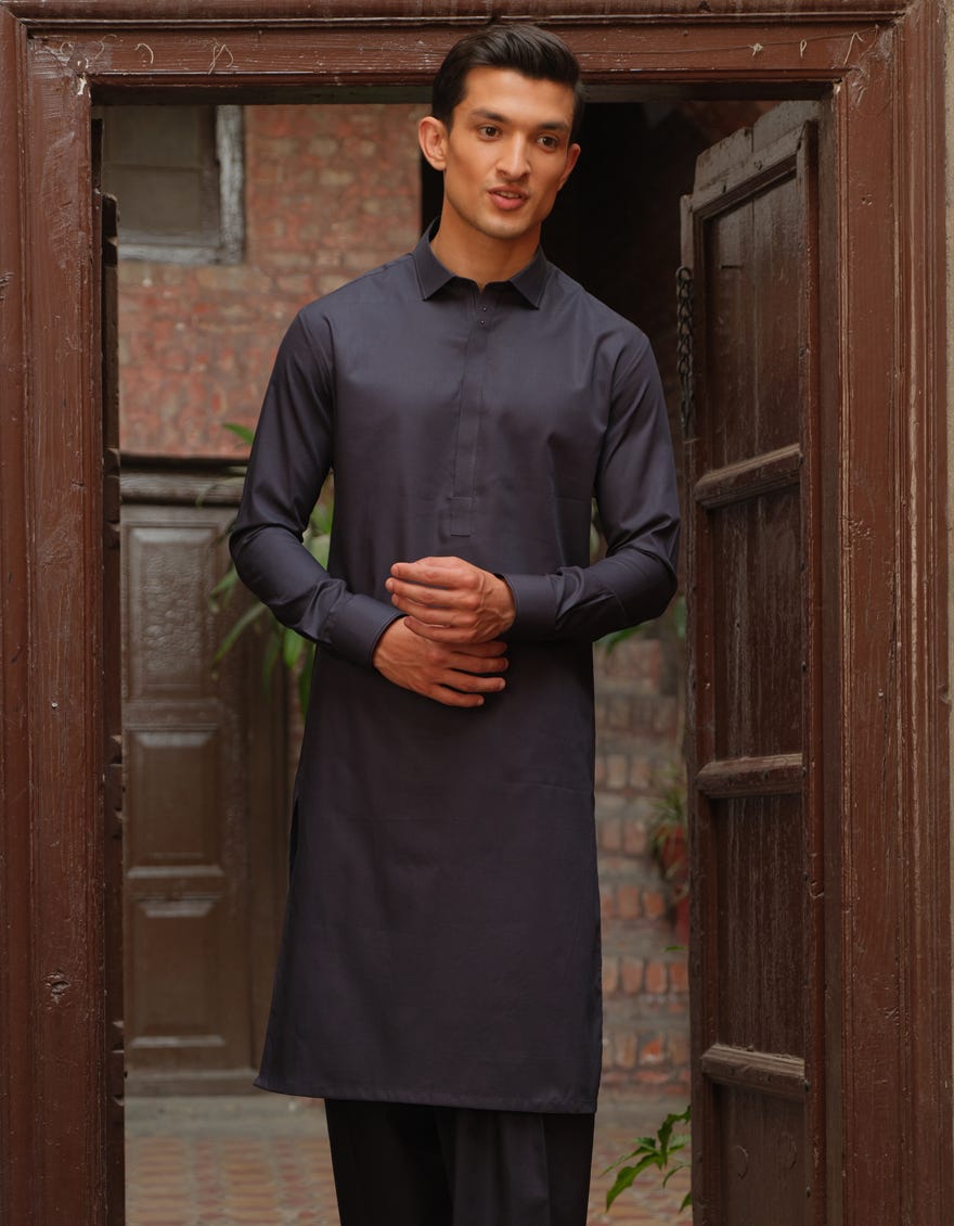 CHARCOAL GREY COTTON KAMEEZ SHALWAR | JJKS-S-36888