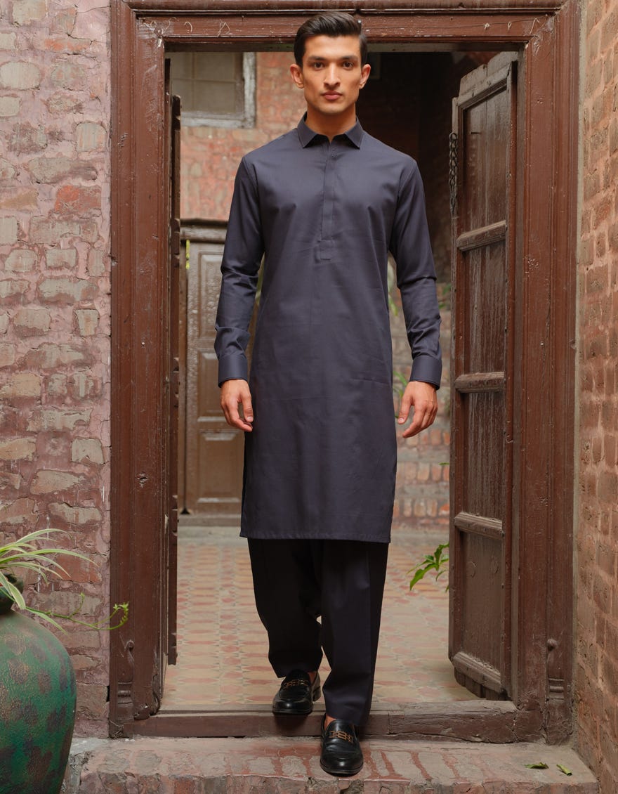 CHARCOAL GREY COTTON KAMEEZ SHALWAR | JJKS-S-36888