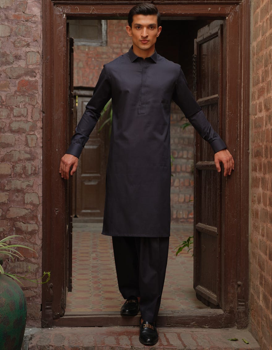 CHARCOAL GREY COTTON KAMEEZ SHALWAR | JJKS-S-36888
