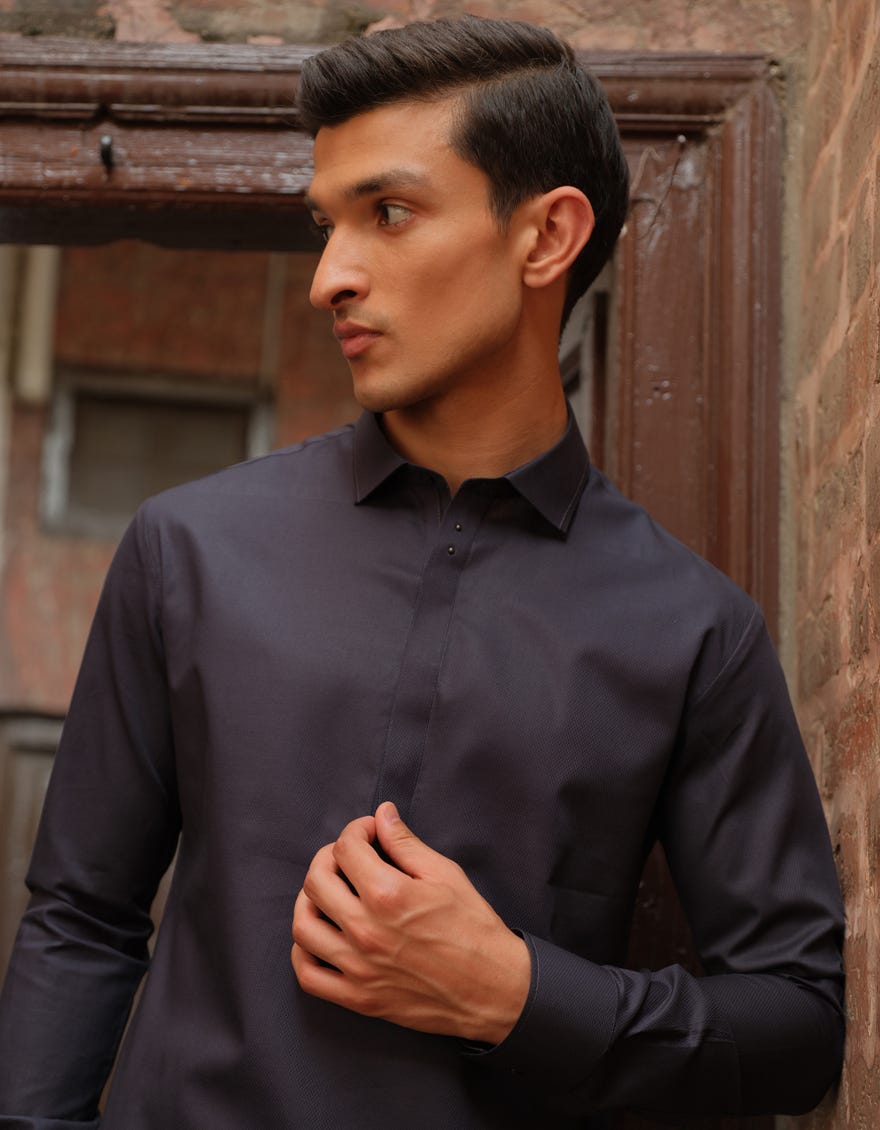 CHARCOAL GREY COTTON KAMEEZ SHALWAR | JJKS-S-36888