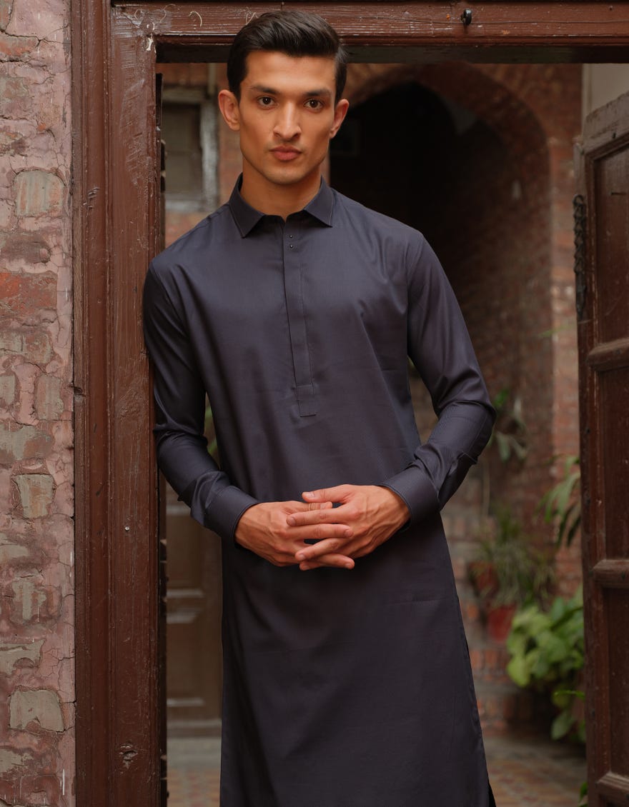 CHARCOAL GREY COTTON KAMEEZ SHALWAR | JJKS-S-36888