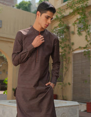 BROWN TEXTURE CVC KURTA PAJAMA | JJKP-S-36890