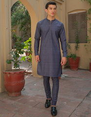 BLUE TEXTURE CVC KURTA PAJAMA | JJKP-S-36891