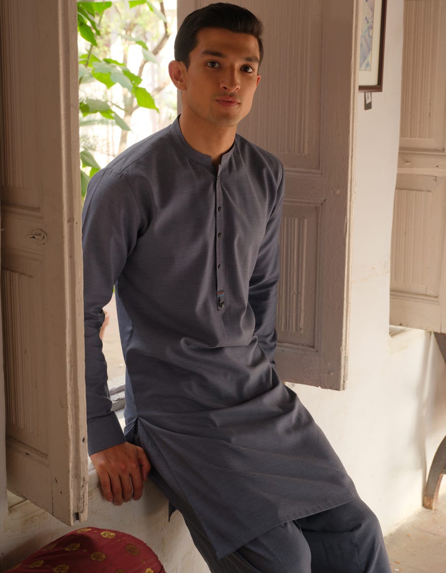 DULL BLUE BLENDED KAMEEZ SHALWAR | JJKS-S-36896