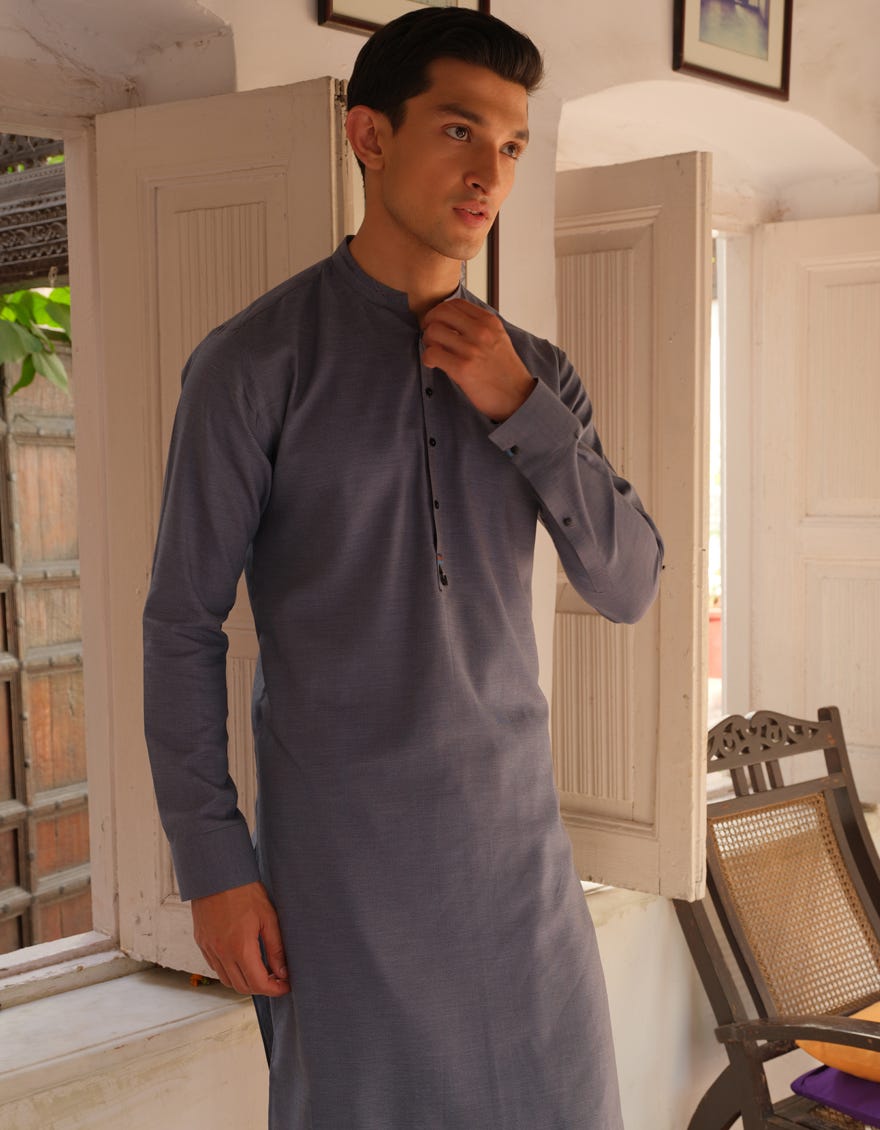 DULL BLUE BLENDED KAMEEZ SHALWAR | JJKS-S-36896