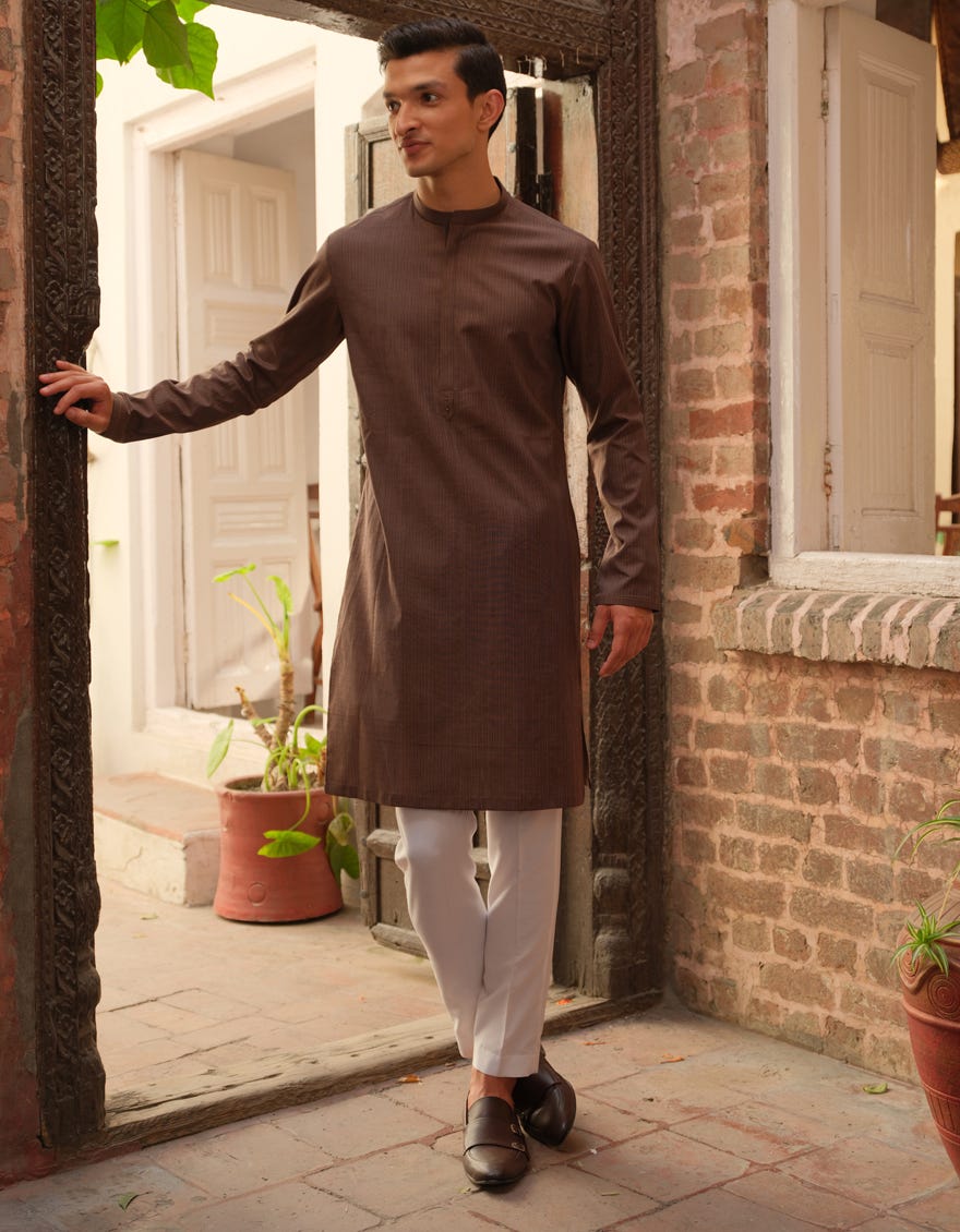 BROWN COTTON KURTA | JJK-S-36898