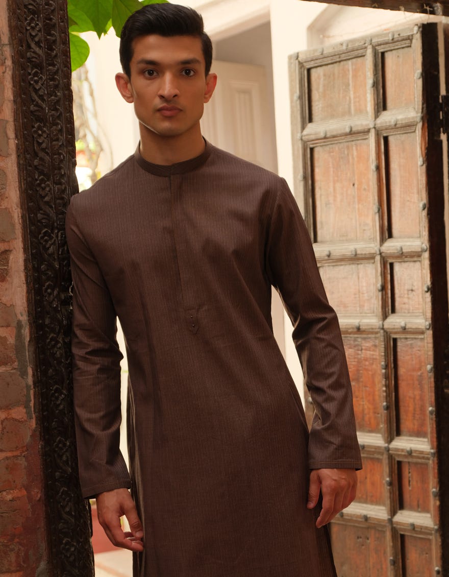 BROWN COTTON KURTA | JJK-S-36898