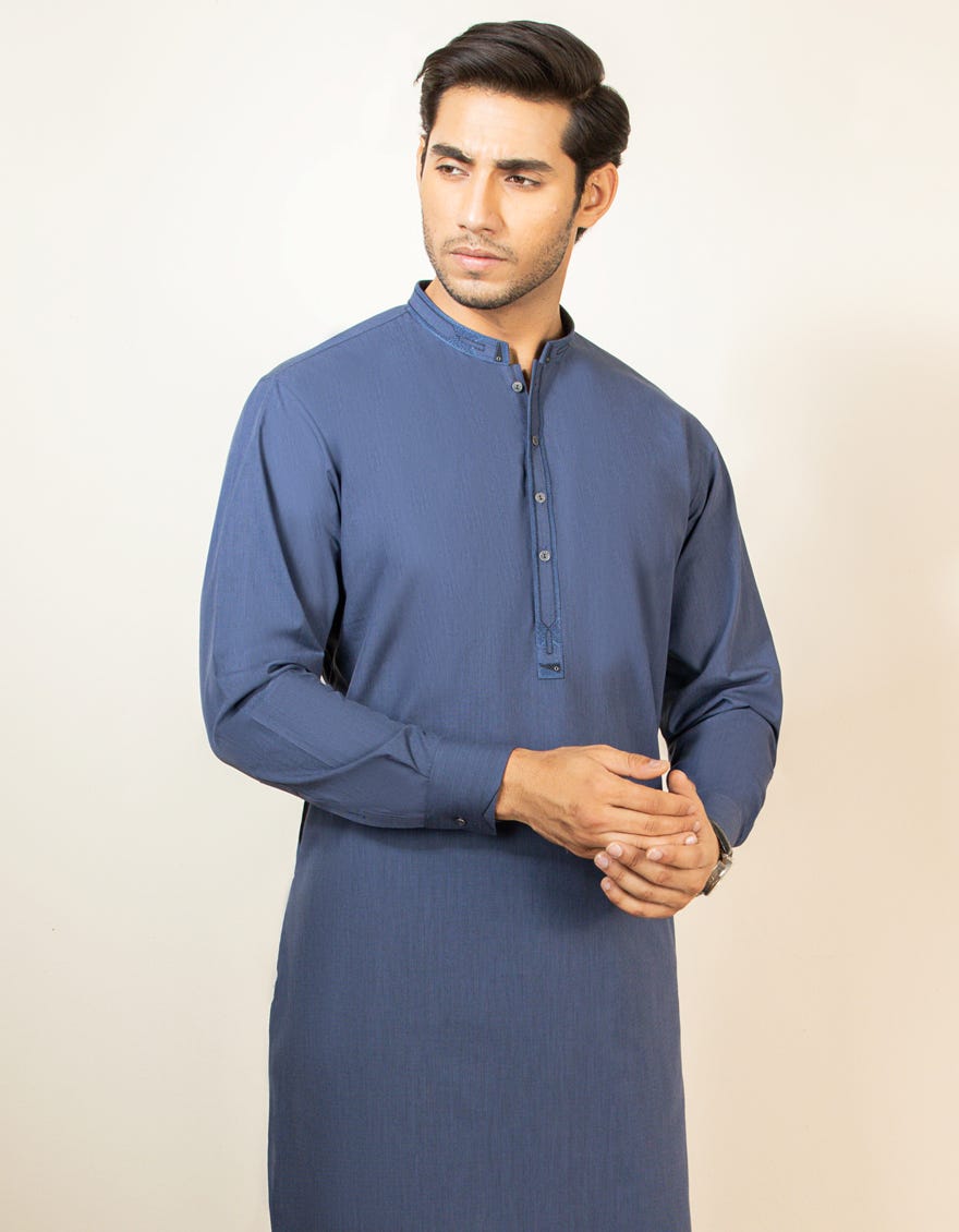 DULL BLUE BLENDED KURTA PAJAMA | JJKP-S-36901
