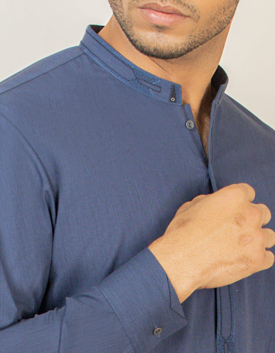 DULL BLUE BLENDED KURTA PAJAMA | JJKP-S-36901