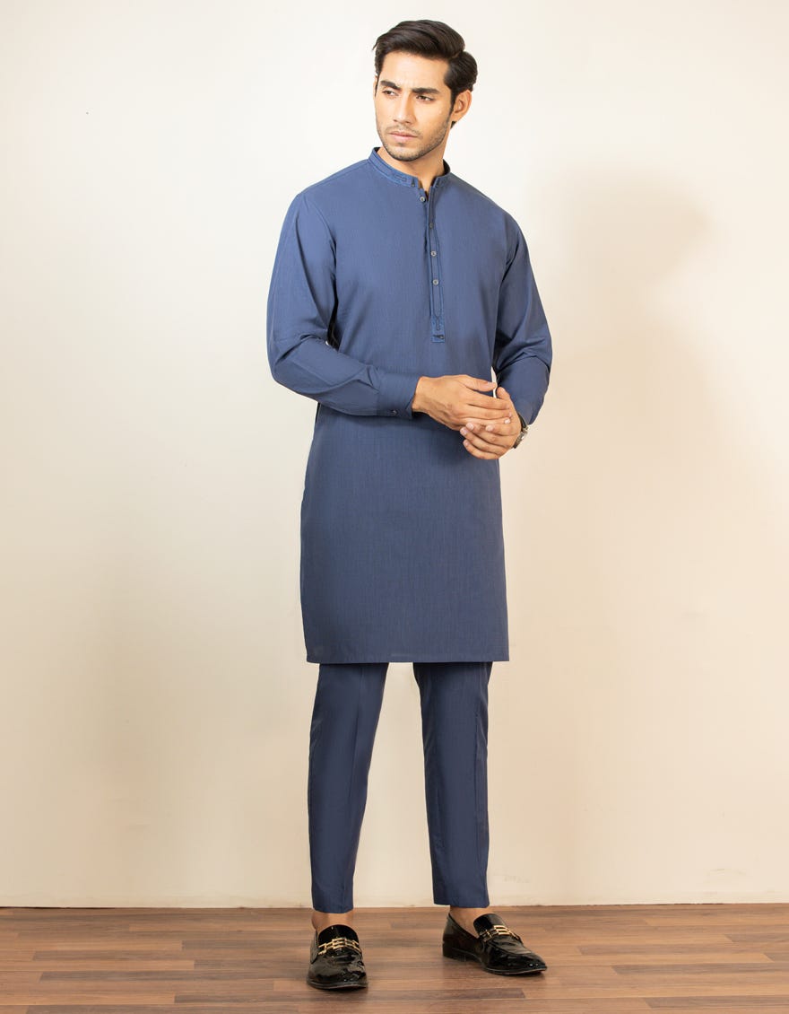 DULL BLUE BLENDED KURTA PAJAMA | JJKP-S-36901