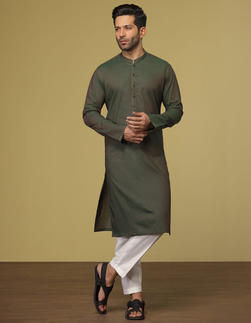 PARROT GREEN COTTON KURTA | JJK-S-36915