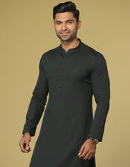 BOTTLE GREEN BLENDED KURTA | JJK-S-36921