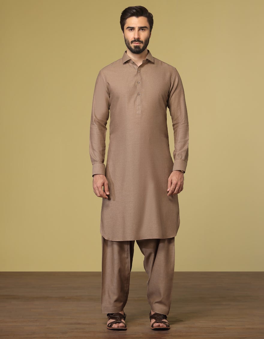 BEIGE BLENDED KAMEEZ SHALWAR | JJKS-S-36923
