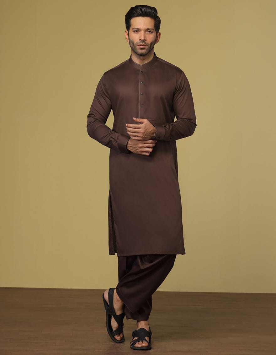 COFFEE BROWN COTTON KAMEEZ SHALWAR | JJKS-S-36928