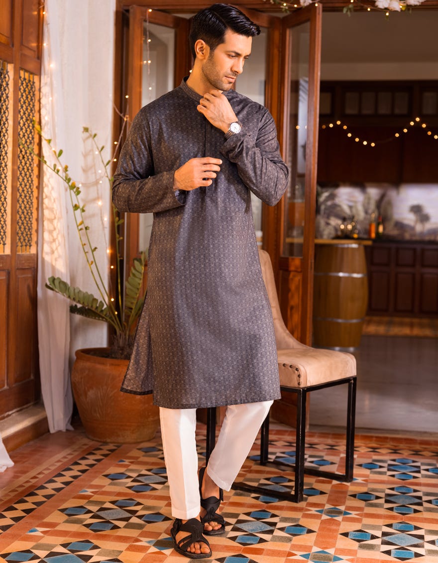 DARK GREY COTTON KURTA | JJK-S-36931