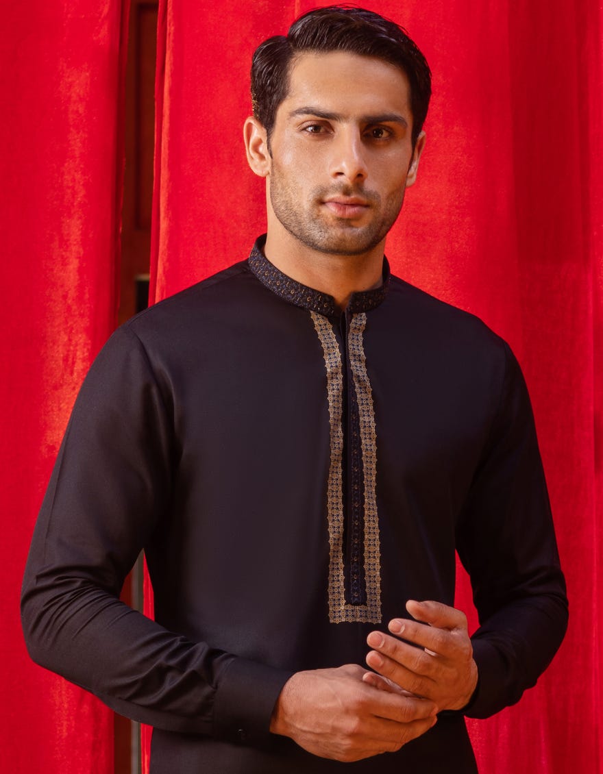 BLACK BLENDED KAMEEZ SHALWAR | JJKS-S-36933