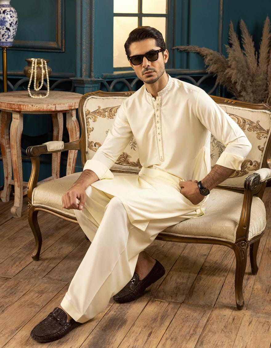 CREAM BLENDED KAMEEZ SHALWAR | JJKS-S-37572