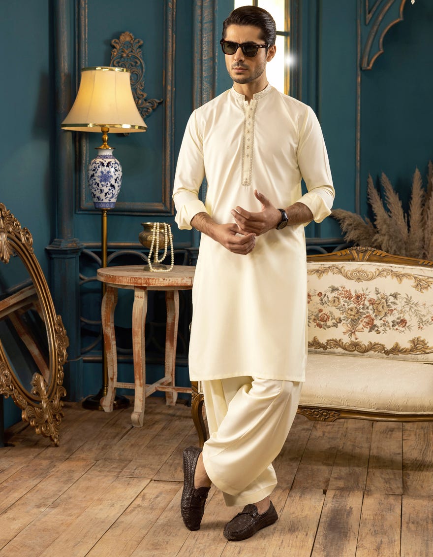CREAM BLENDED KAMEEZ SHALWAR | JJKS-S-37572