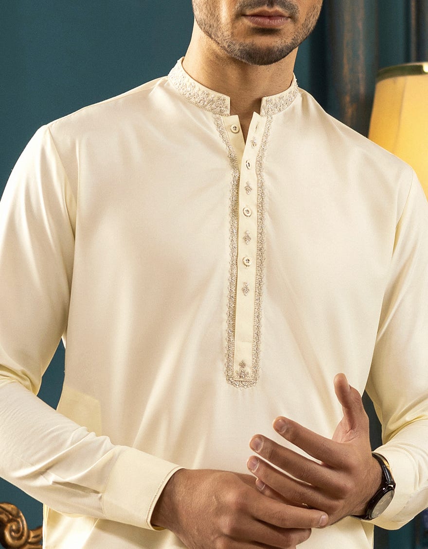CREAM BLENDED KAMEEZ SHALWAR | JJKS-S-37572